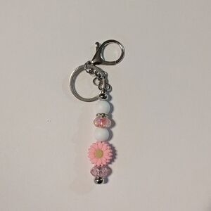 Pink Daisy Bead Keychain Charm - Women Accessories
